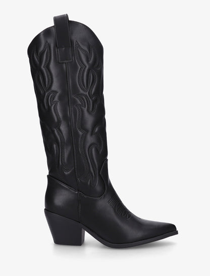Bottes en simili style santiag avec coutures en relief - Noir - 1