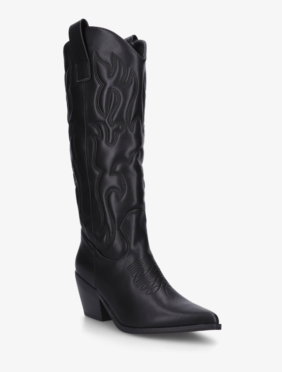 Bottes en simili style santiag avec coutures en relief - Noir - 2