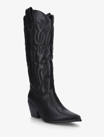 Bottes en simili style santiag avec coutures en relief - Noir - 2