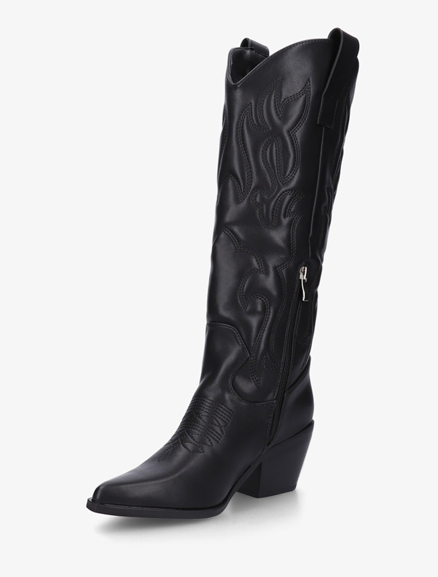 Bottes en simili style santiag avec coutures en relief - Noir - 3