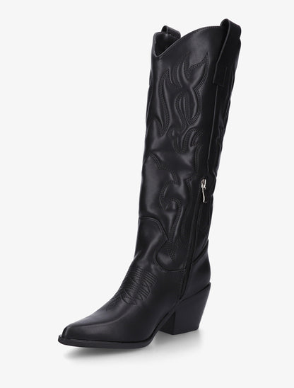 Bottes en simili style santiag avec coutures en relief - Noir - 3