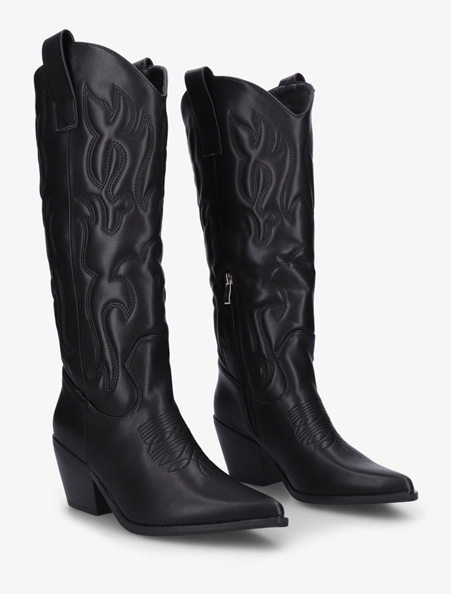 Bottes en simili style santiag avec coutures en relief - Noir - 4