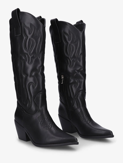 Bottes en simili style santiag avec coutures en relief - Noir - 4