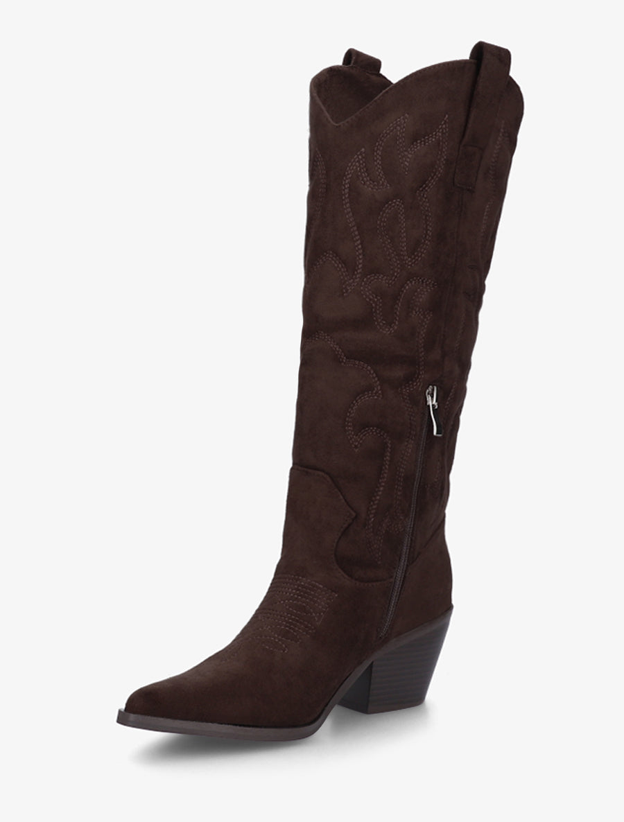 Bottes en suédine style santiag avec coutures en relief - Chocolat - 3