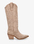 Bottes en suédine style santiag avec coutures en relief - Beige foncé - 1
