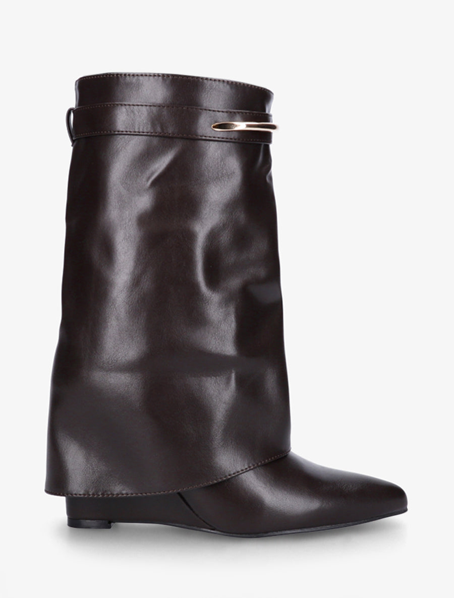 Bottines fourreau avec sangle à empiècement métallique - Chocolat - 1