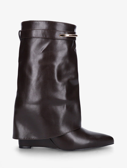 Bottines fourreau avec sangle à empiècement métallique - Chocolat - 1
