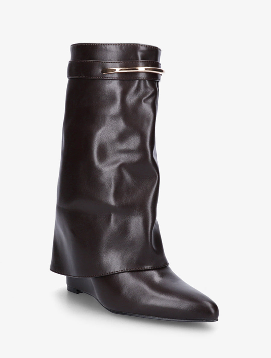 Bottines fourreau avec sangle à empiècement métallique - Chocolat - 2
