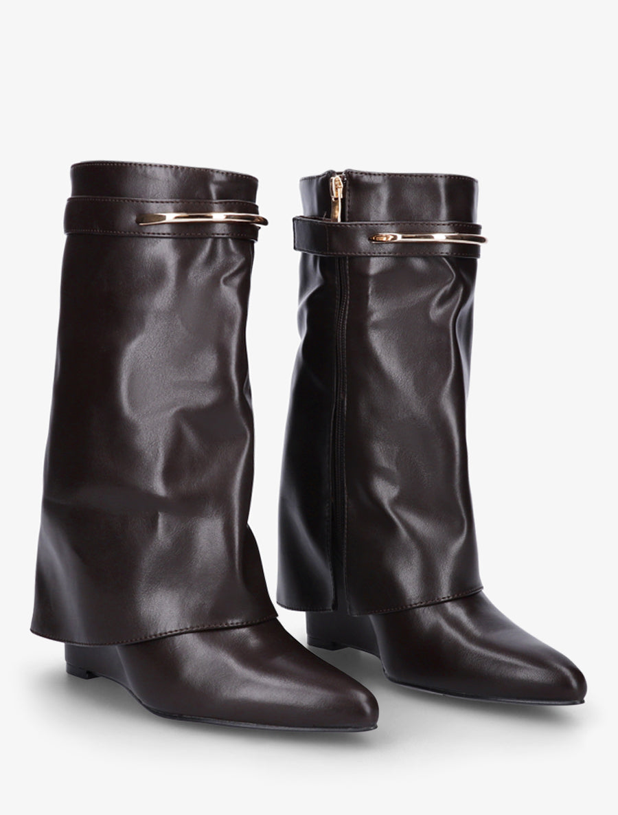 Bottines fourreau avec sangle à empiècement métallique - Chocolat - 4