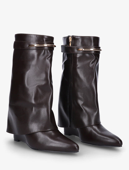 Bottines fourreau avec sangle à empiècement métallique - Chocolat - 4