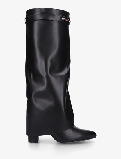 Bottes fourreau en simili avec sangle amovible à empiècement métallique - Noir - 1