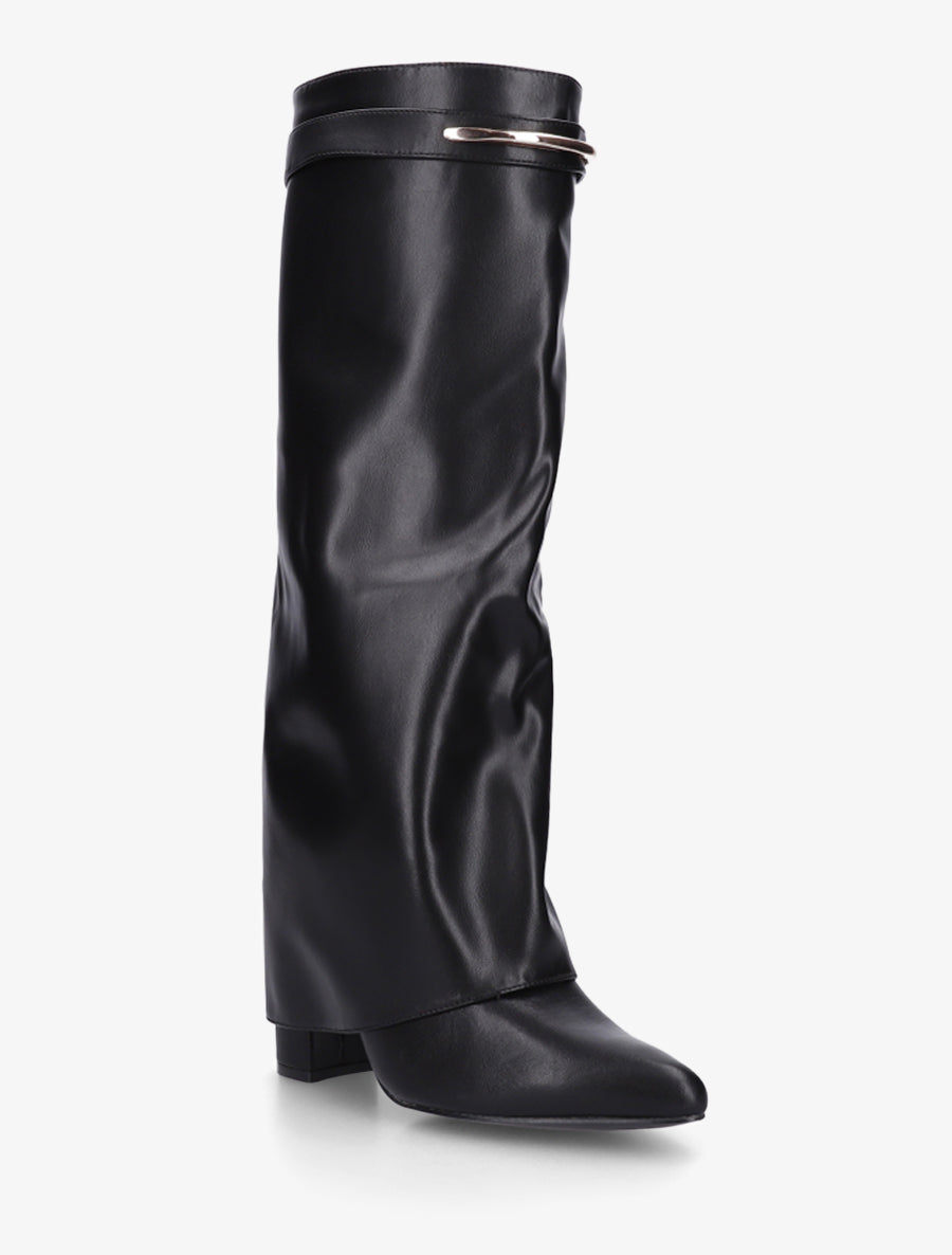 Bottes fourreau en simili avec sangle amovible à empiècement métallique - Noir - 2