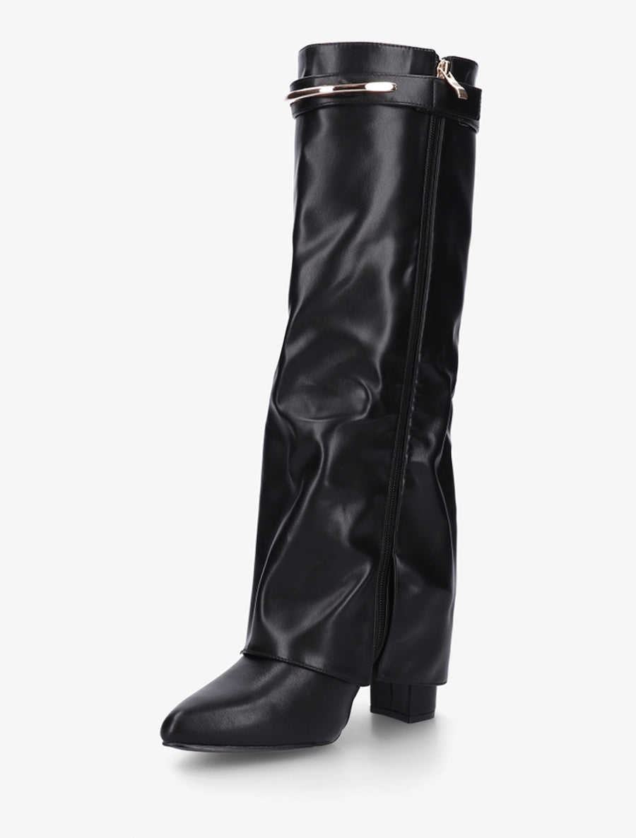Bottes fourreau en simili avec sangle amovible à empiècement métallique - Noir - 3