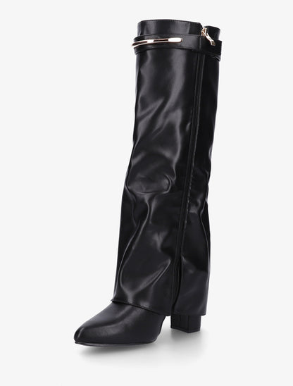 Bottes fourreau en simili avec sangle amovible à empiècement métallique - Noir - 3