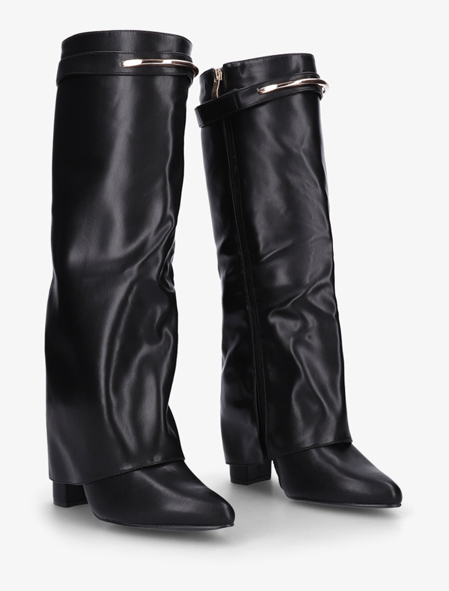Bottes fourreau en simili avec sangle amovible à empiècement métallique - Noir - 4