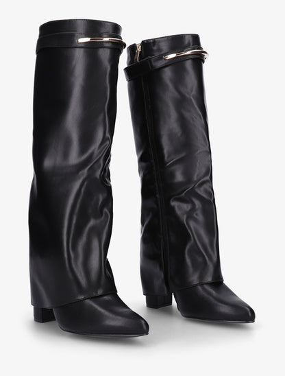 Bottes fourreau en simili avec sangle amovible à empiècement métallique - Noir - 4