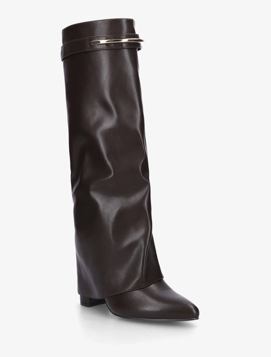 Bottes fourreau en simili avec sangle amovible à empiècement métallique - Chocolat - 2