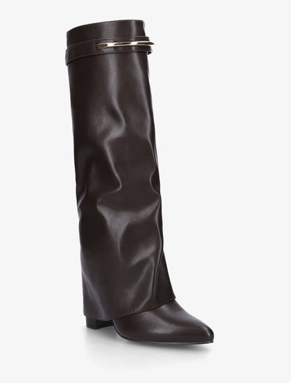 Bottes fourreau en simili avec sangle amovible à empiècement métallique - Chocolat - 2