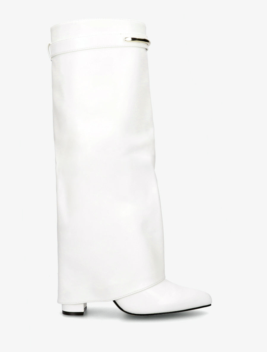 Bottes fourreau en simili avec sangle amovible à empiècement métallique - Blanc - 1