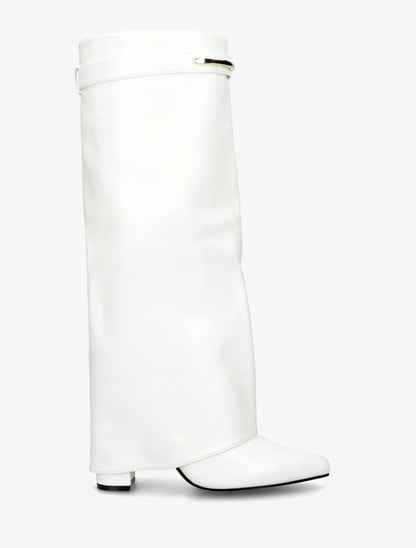 Bottes fourreau en simili avec sangle amovible à empiècement métallique - Blanc - 1