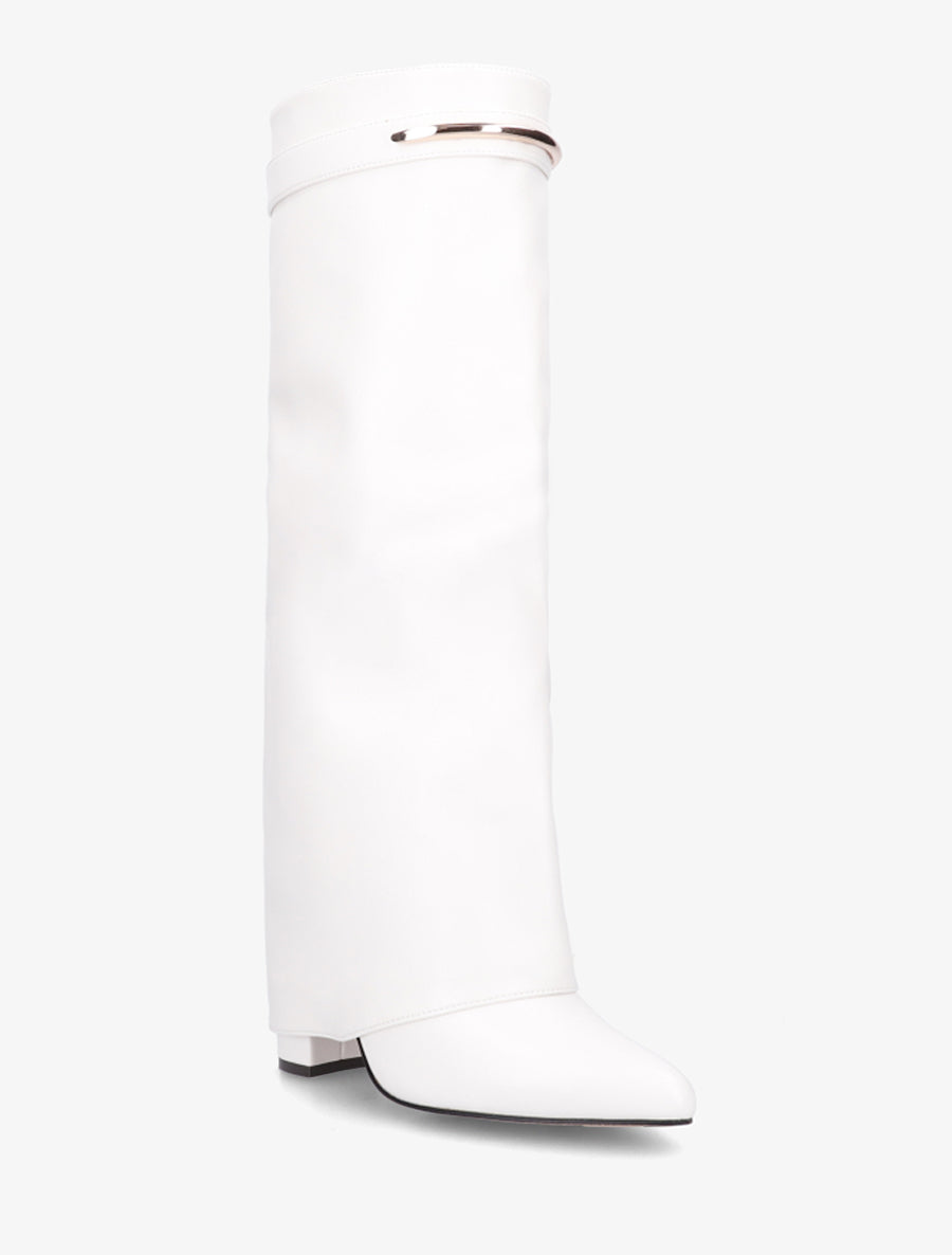 Bottes fourreau en simili avec sangle amovible à empiècement métallique - Blanc - 2