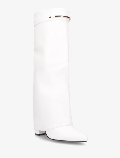 Bottes fourreau en simili avec sangle amovible à empiècement métallique - Blanc - 2