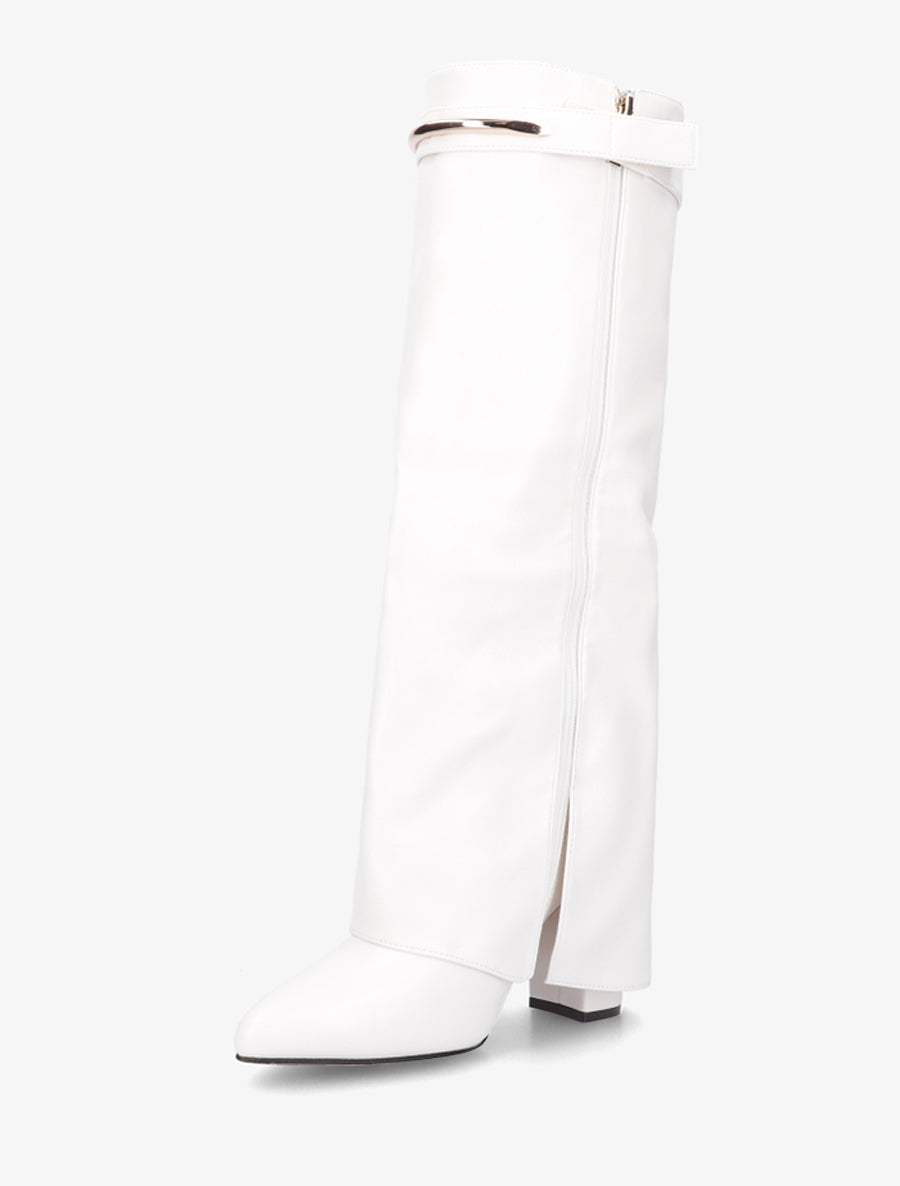 Bottes fourreau en simili avec sangle amovible à empiècement métallique - Blanc - 3