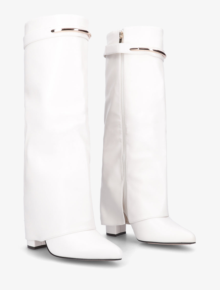 Bottes fourreau en simili avec sangle amovible à empiècement métallique - Blanc - 4