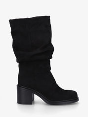 Bottes mi-mollet en suédine effet froncé - Noir - 1