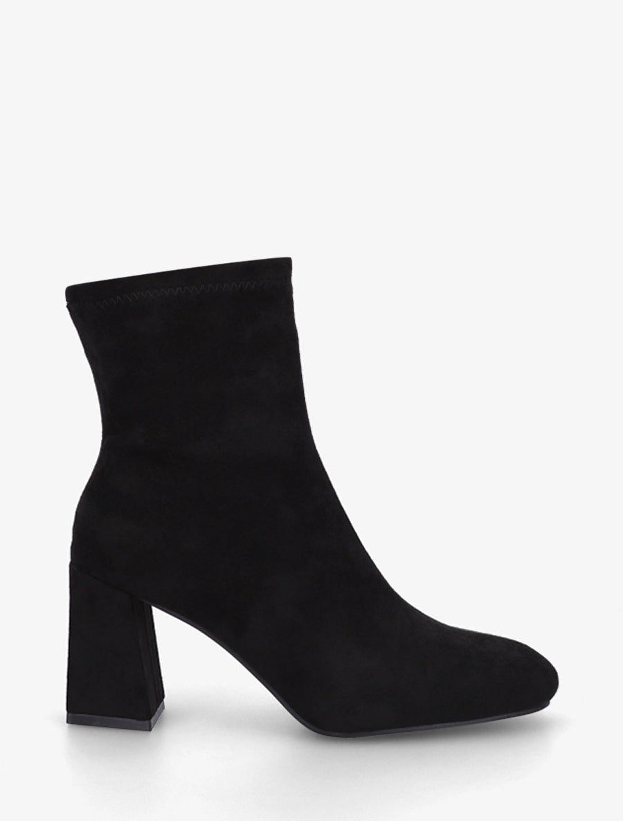 Bottines en suédine et talon carré - Noir - 1