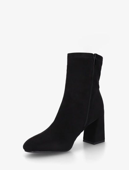 Bottines en suédine et talon carré - Noir - 3