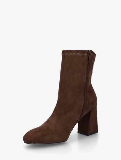 Bottines en suédine et talon carré - Marron - 3