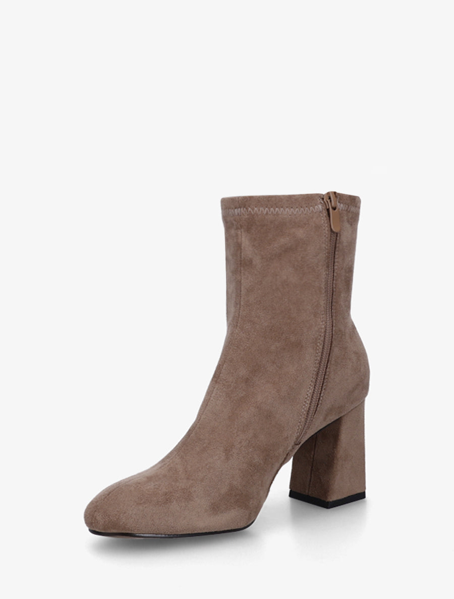 Bottines en suédine et talon carré - Taupe - 3