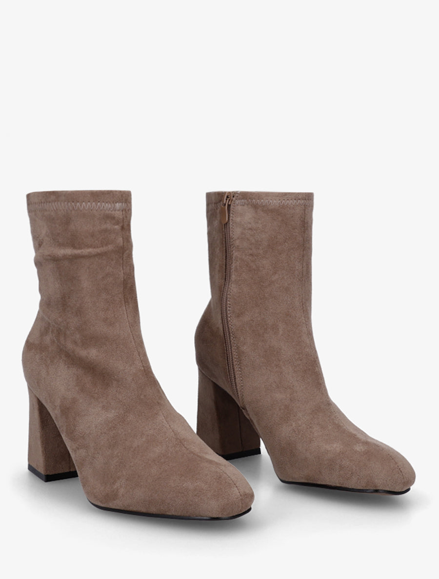 Bottines en suédine et talon carré - Taupe - 4