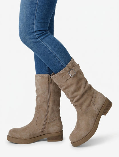 Bottines plissées à bouts ronds - Taupe