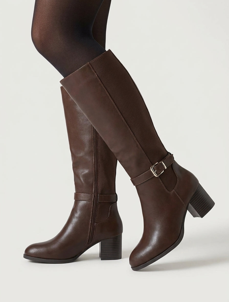 Bottes élastiquées à talon - Marron