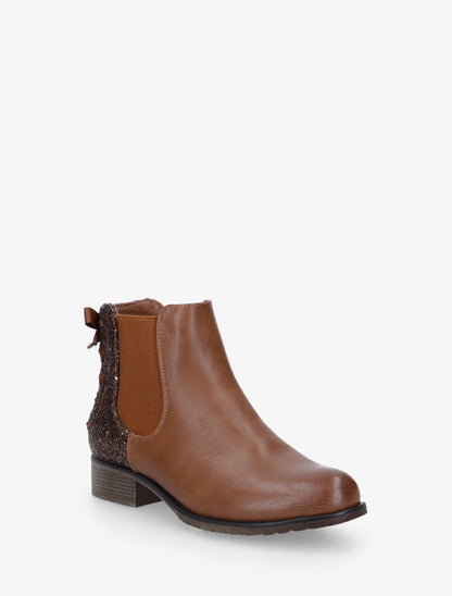 Bottines élastiquées à contrefort pailleté - Camel - 2