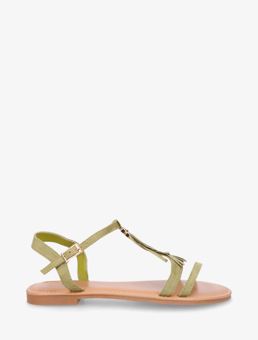 Nu-pieds à franges à empiècement métal - Kaki - 2