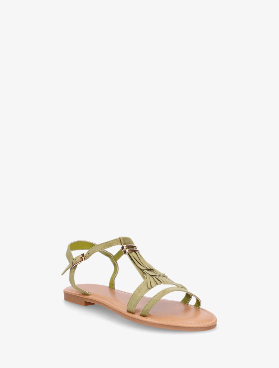 Nu-pieds à franges à empiècement métal - Kaki - 3