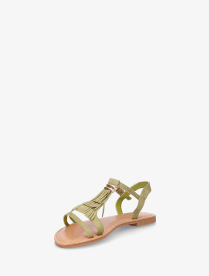 Nu-pieds à franges à empiècement métal - Kaki - 4