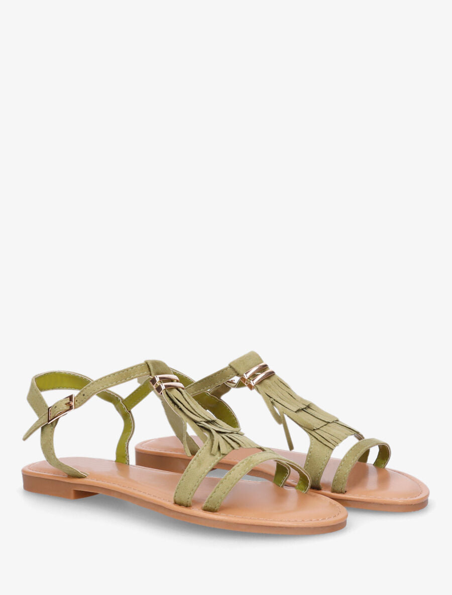 Nu-pieds à franges à empiècement métal - Kaki - 5