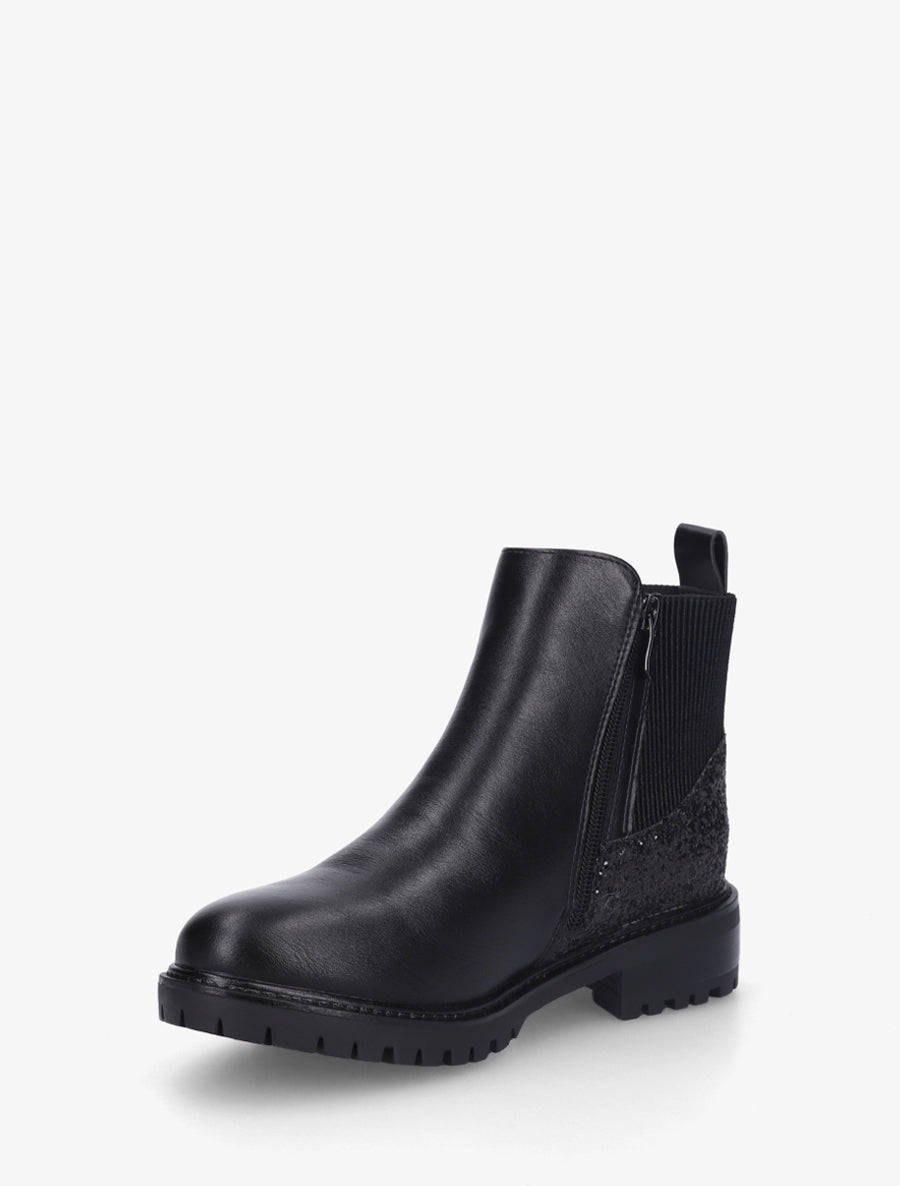 Bottines élastiquées à contrefort pailleté et zip - Noir - 3