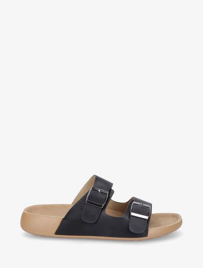 Mules en simili à double brides - Noir - 5