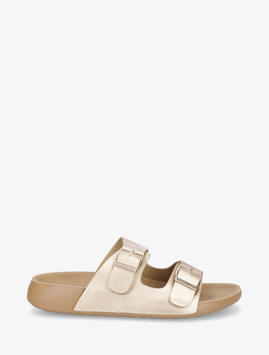 Mules en simili à double brides - Or - 1