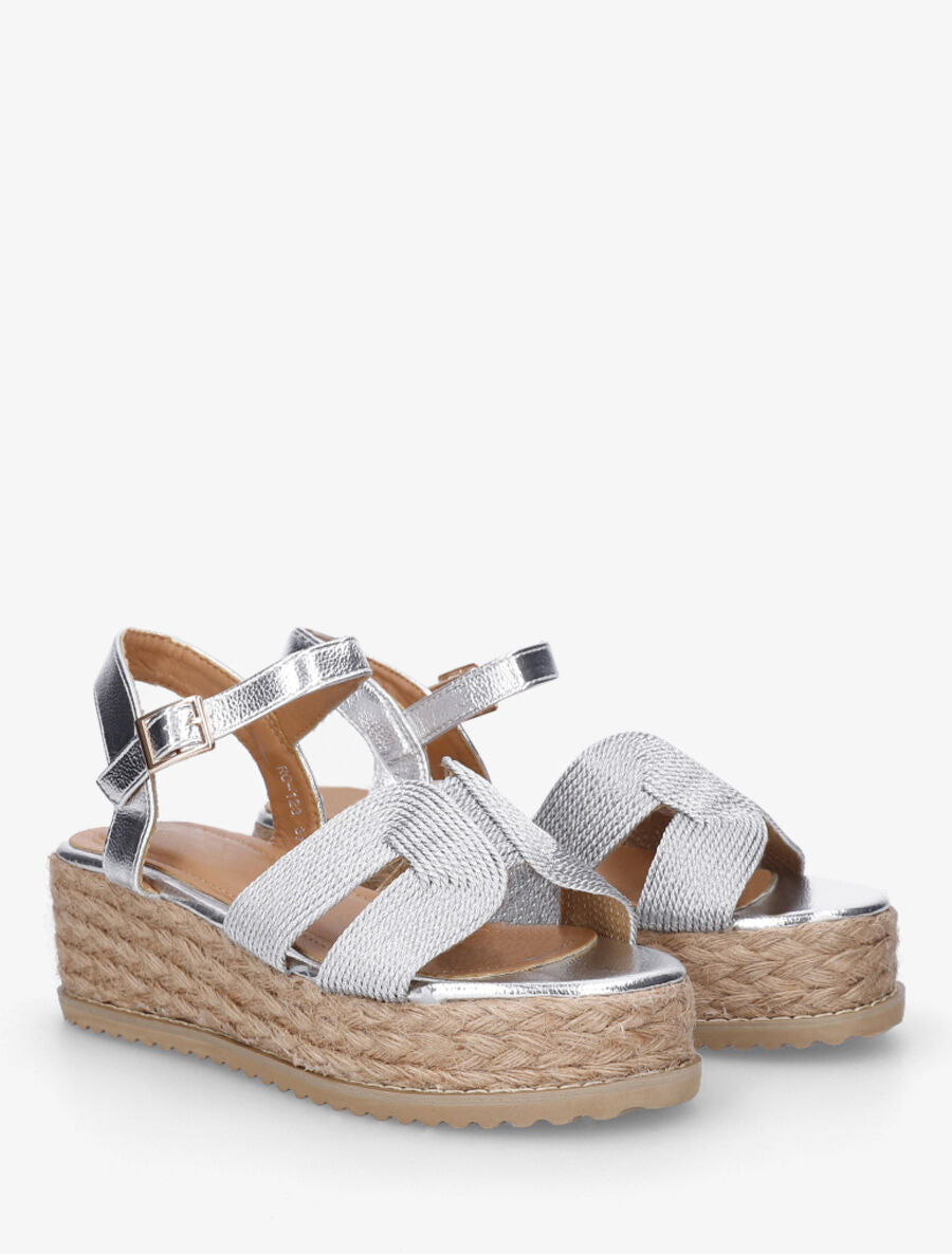 Sandales compensées à bride style cordes - Argent - 4
