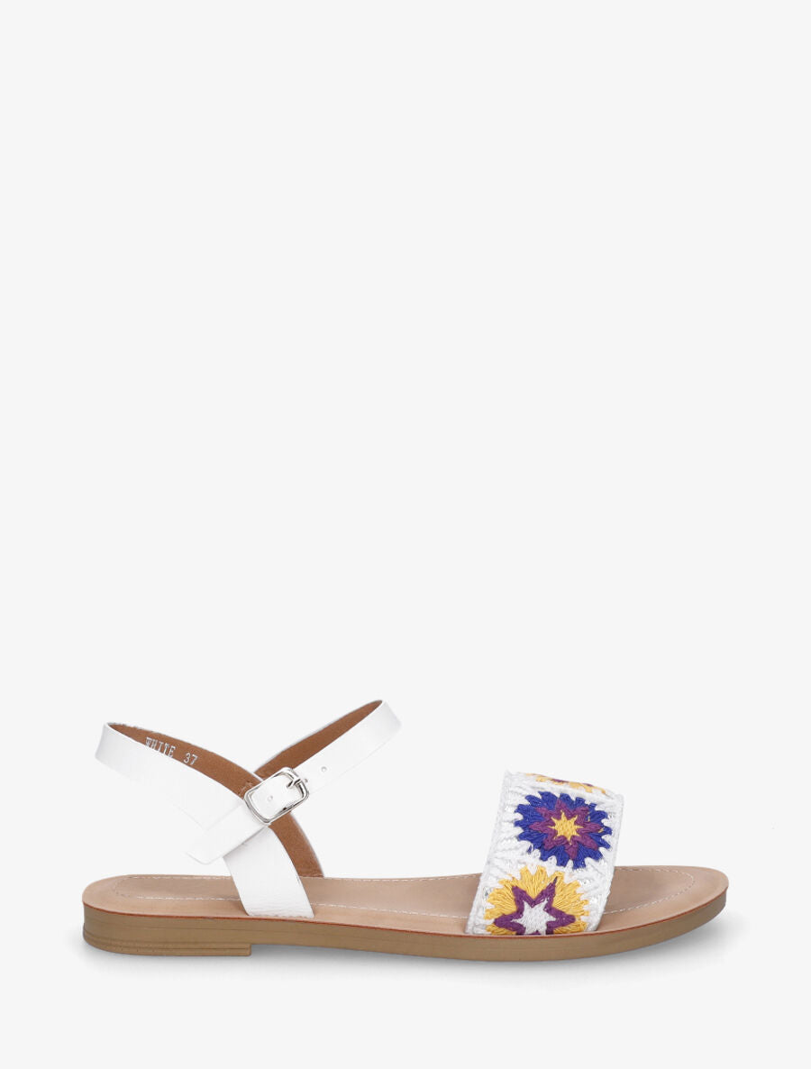 Nu-pieds à bride brodée motifs étoiles - Blanc - 1