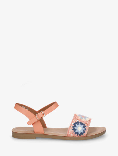 Nu-pieds à bride brodée motifs étoiles - Rose saumon - 1