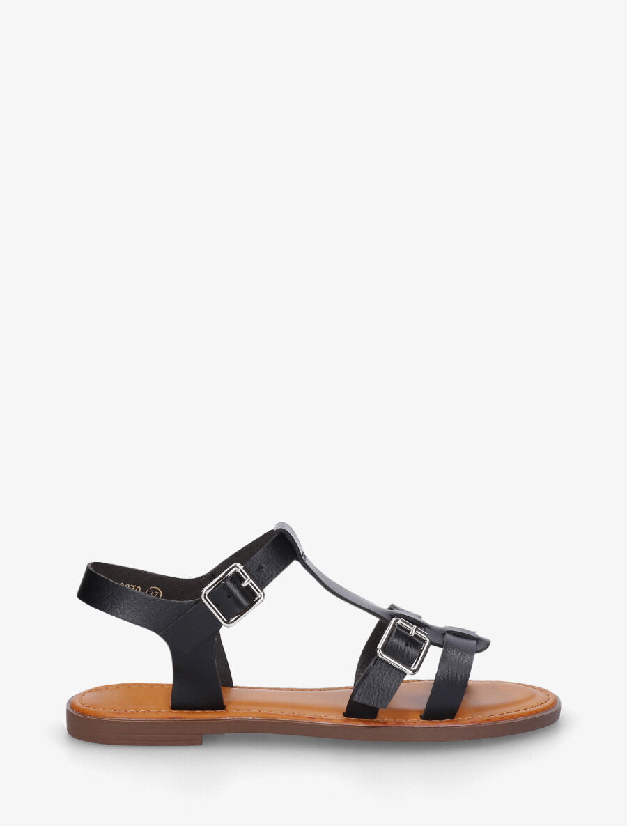 Nu-pieds en simili à double boucles - Noir - 6