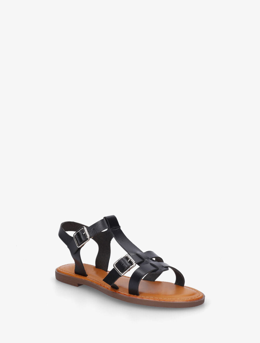 Nu-pieds en simili à double boucles - Noir - 3