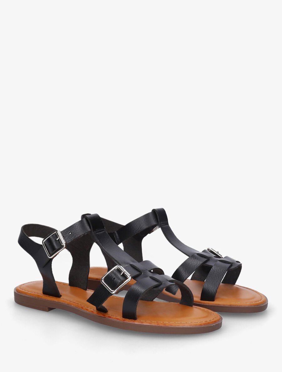 Nu-pieds en simili à double boucles - Noir - 5